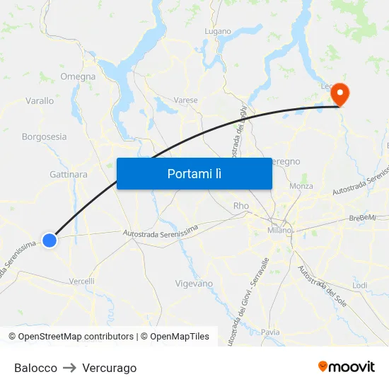 Balocco to Vercurago map