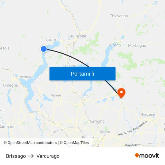 Brissago to Vercurago map