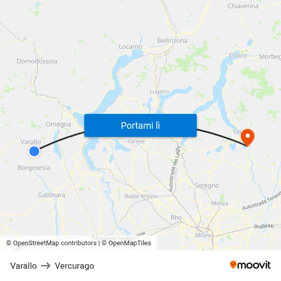 Varallo to Vercurago map