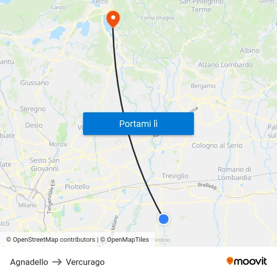 Agnadello to Vercurago map