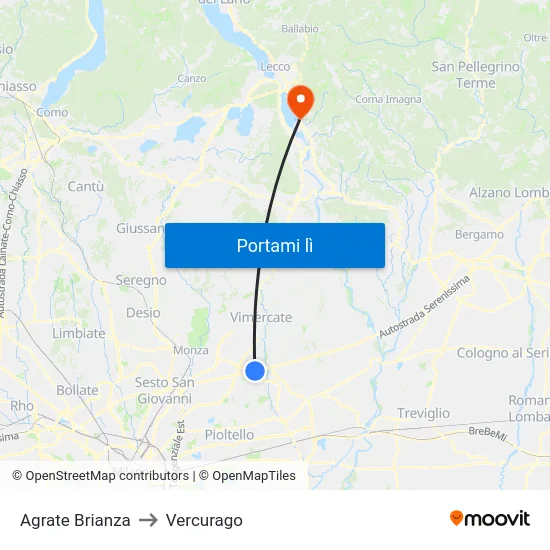 Agrate Brianza to Vercurago map