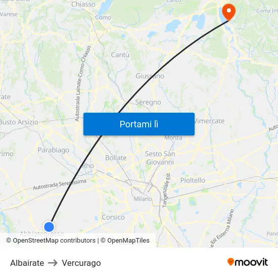 Albairate to Vercurago map