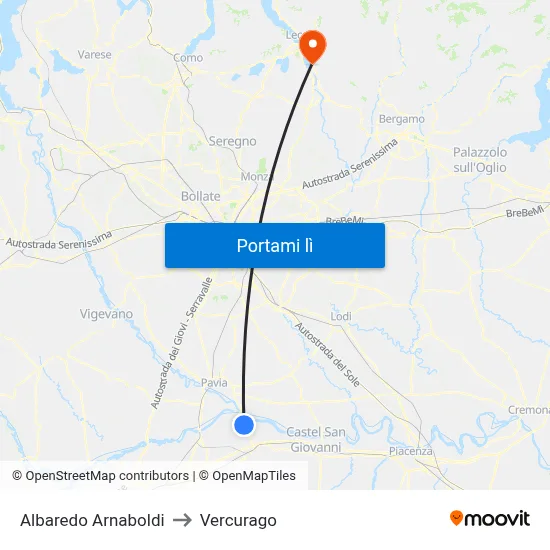 Albaredo Arnaboldi to Vercurago map