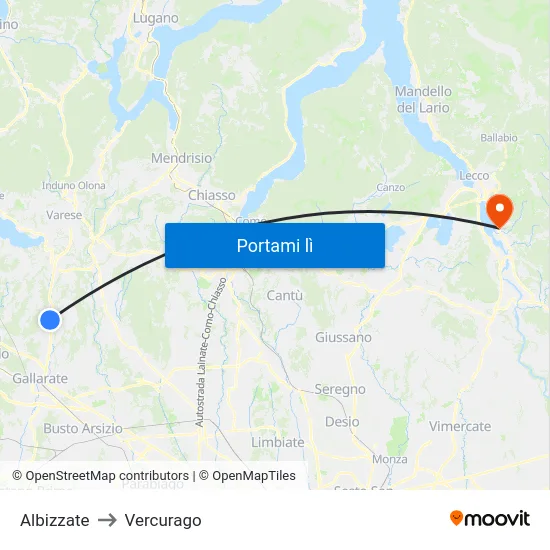 Albizzate to Vercurago map