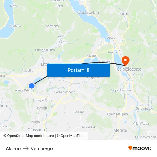 Alserio to Vercurago map