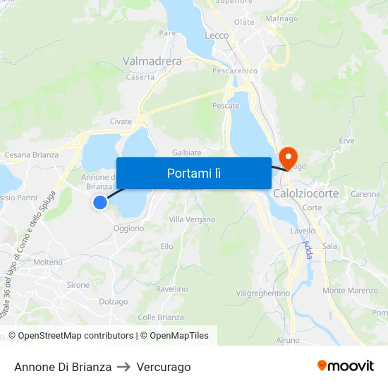 Annone Di Brianza to Vercurago map
