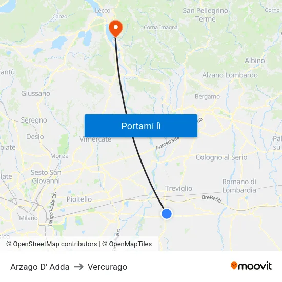 Arzago D' Adda to Vercurago map