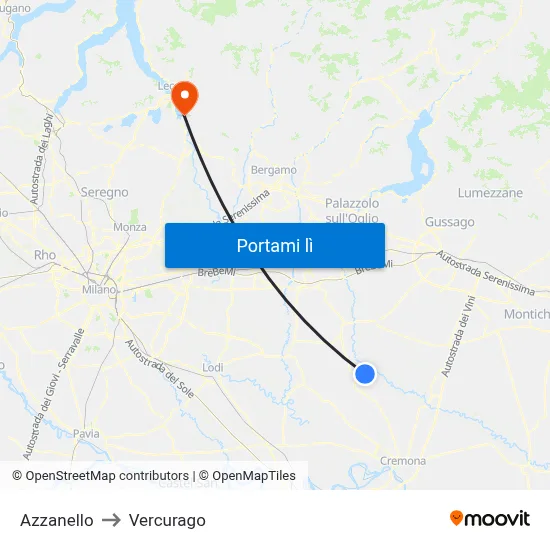 Azzanello to Vercurago map