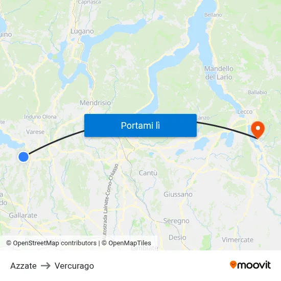 Azzate to Vercurago map