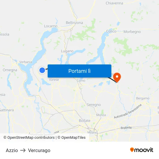Azzio to Vercurago map