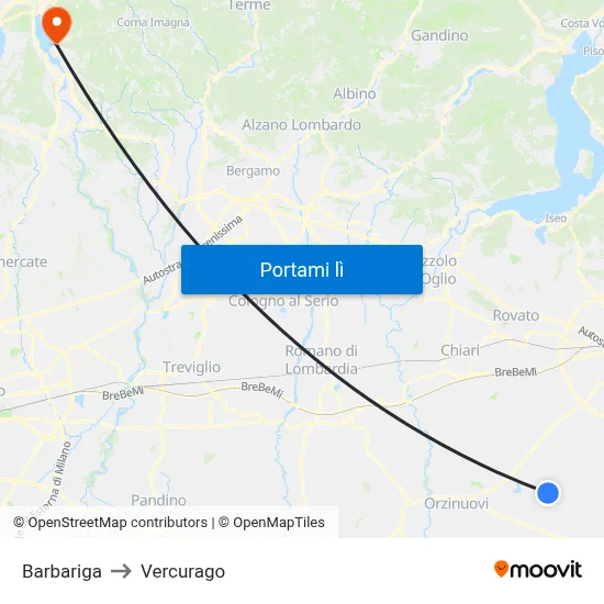 Barbariga to Vercurago map