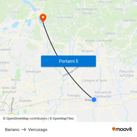 Bariano to Vercurago map