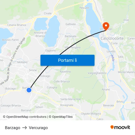 Barzago to Vercurago map