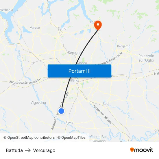 Battuda to Vercurago map