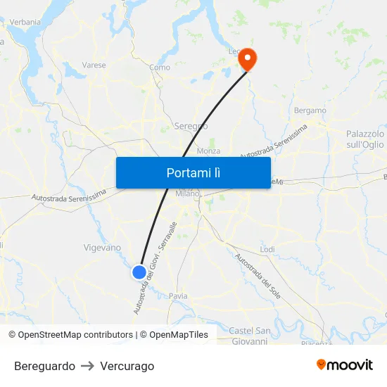 Bereguardo to Vercurago map