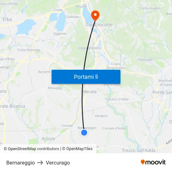 Bernareggio to Vercurago map
