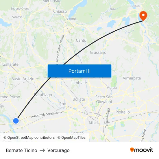 Bernate Ticino to Vercurago map