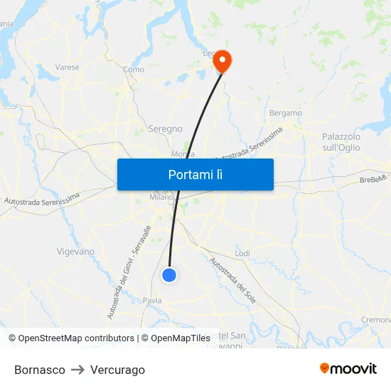 Bornasco to Vercurago map