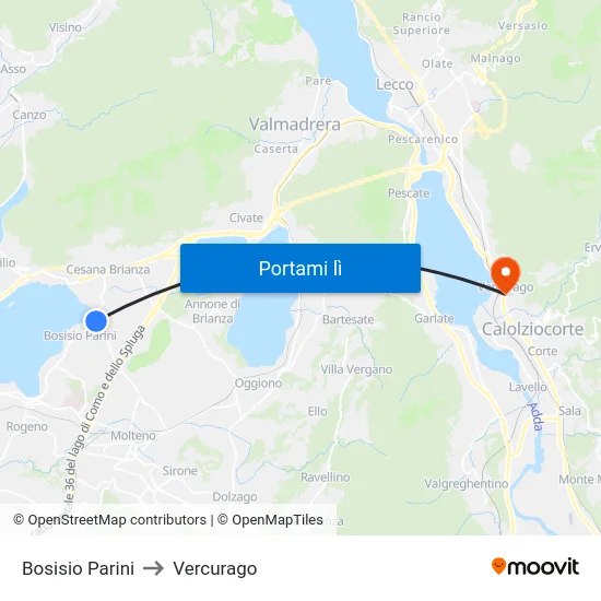 Bosisio Parini to Vercurago map
