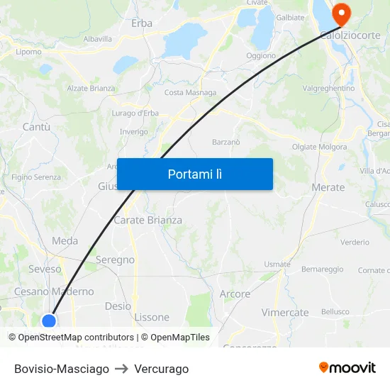 Bovisio-Masciago to Vercurago map
