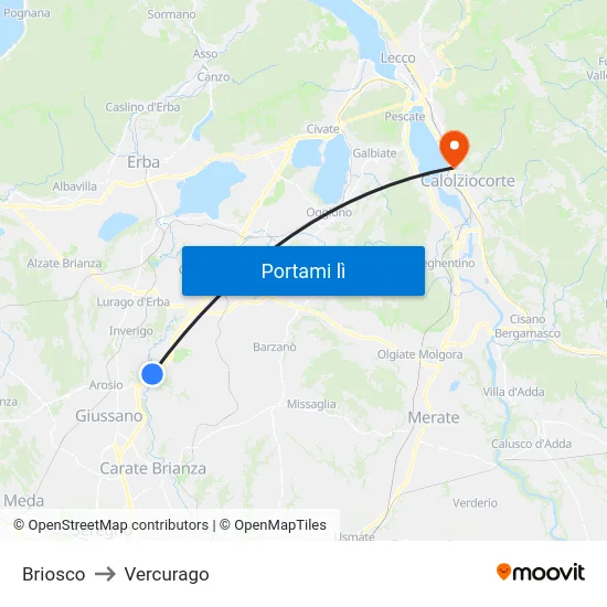 Briosco to Vercurago map