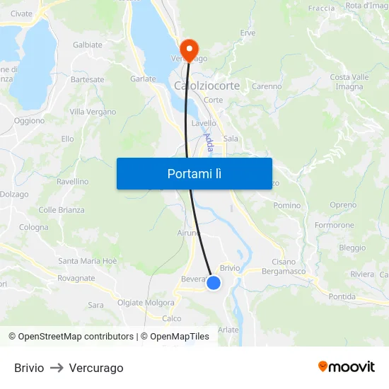 Brivio to Vercurago map