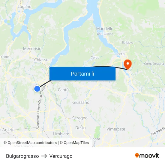 Bulgarograsso to Vercurago map