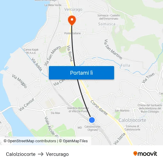 Calolziocorte to Vercurago map