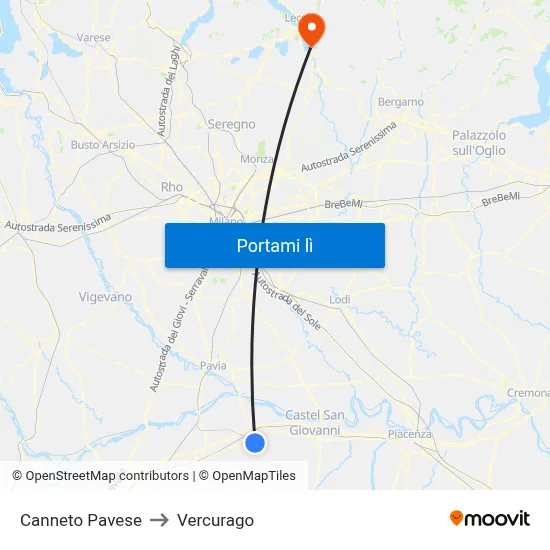 Canneto Pavese to Vercurago map