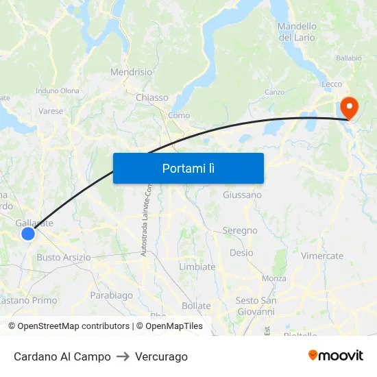 Cardano Al Campo to Vercurago map