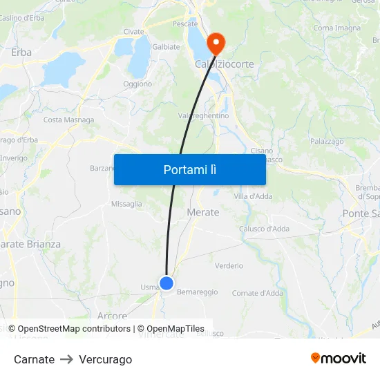 Carnate to Vercurago map