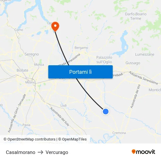 Casalmorano to Vercurago map