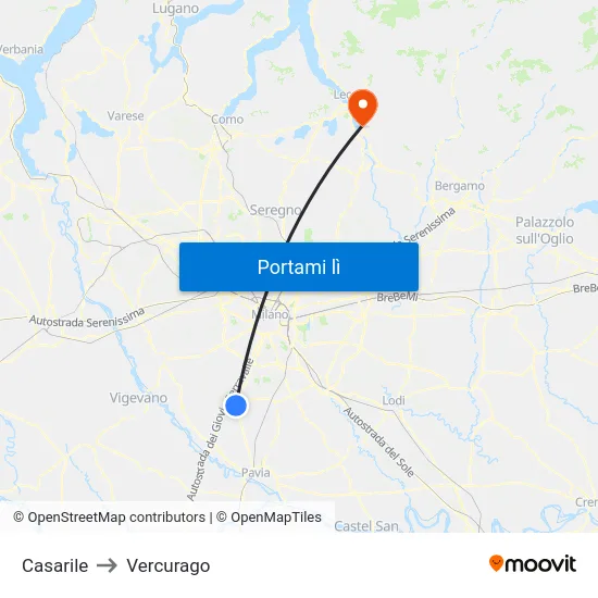 Casarile to Vercurago map