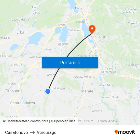Casatenovo to Vercurago map