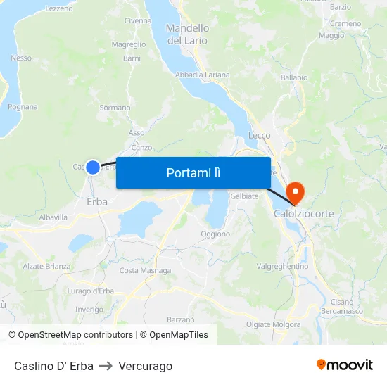 Caslino D' Erba to Vercurago map