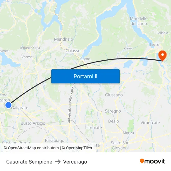 Casorate Sempione to Vercurago map
