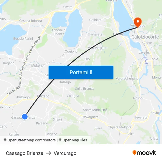 Cassago Brianza to Vercurago map