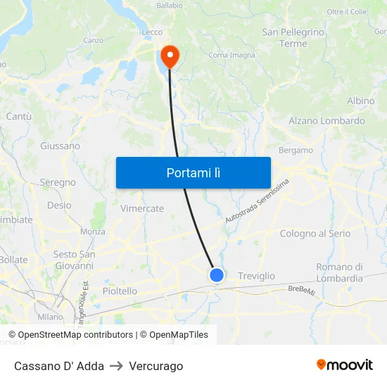 Cassano D' Adda to Vercurago map