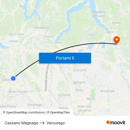 Cassano Magnago to Vercurago map