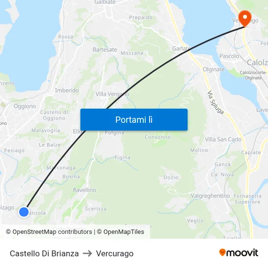 Castello Di Brianza to Vercurago map