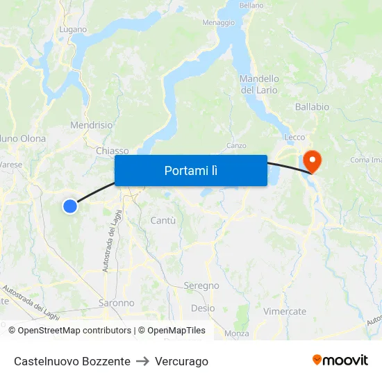 Castelnuovo Bozzente to Vercurago map