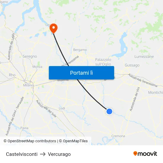 Castelvisconti to Vercurago map