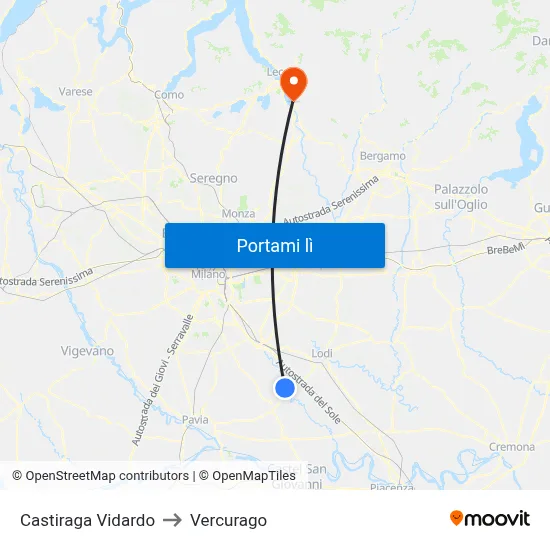Castiraga Vidardo to Vercurago map