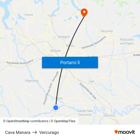 Cava Manara to Vercurago map