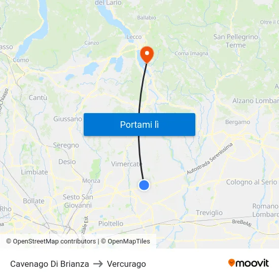 Cavenago Di Brianza to Vercurago map