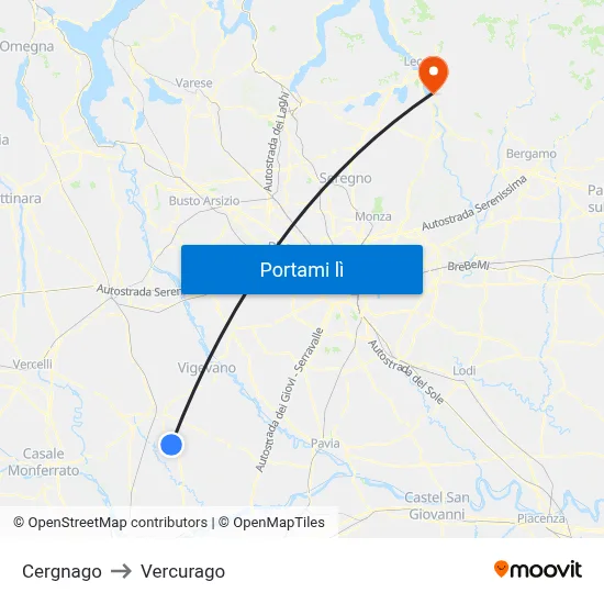Cergnago to Vercurago map