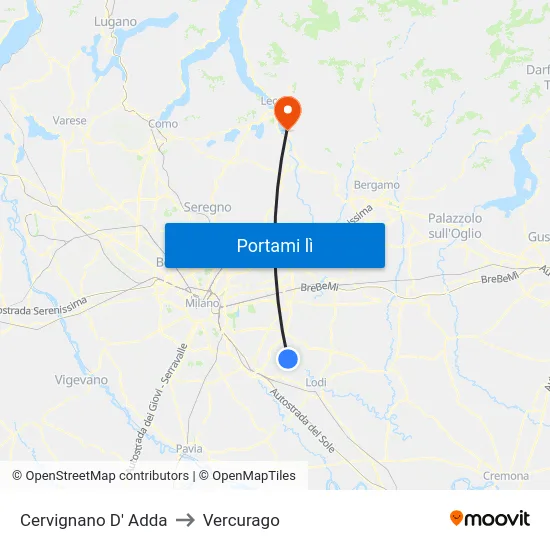 Cervignano D' Adda to Vercurago map