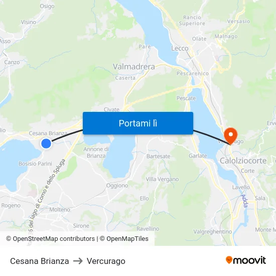 Cesana Brianza to Vercurago map