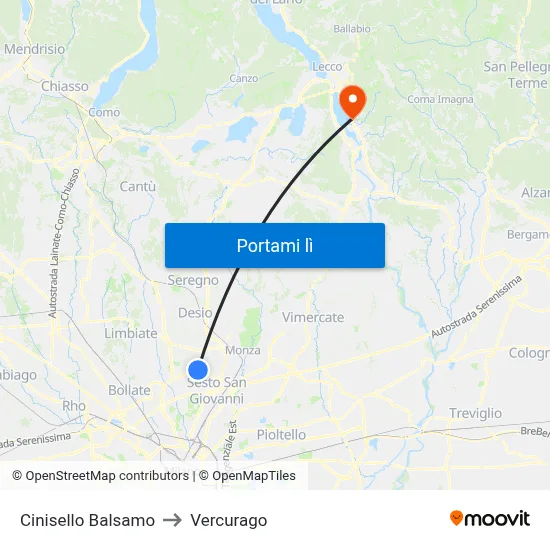 Cinisello Balsamo to Vercurago map