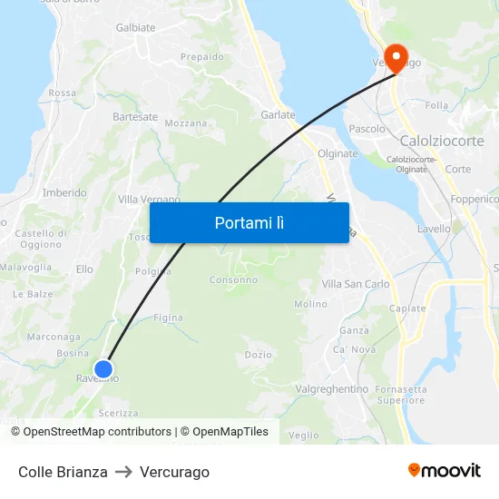 Colle Brianza to Vercurago map